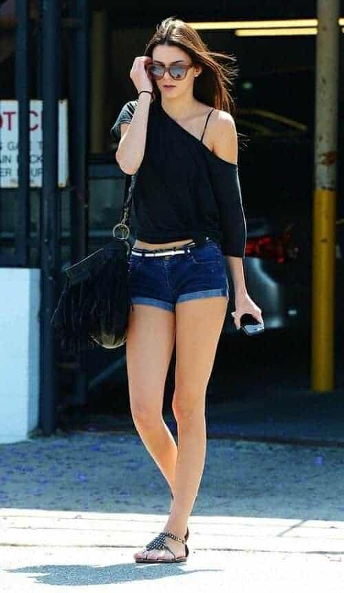 13 – Denim Shorts With Black Top And Sandals