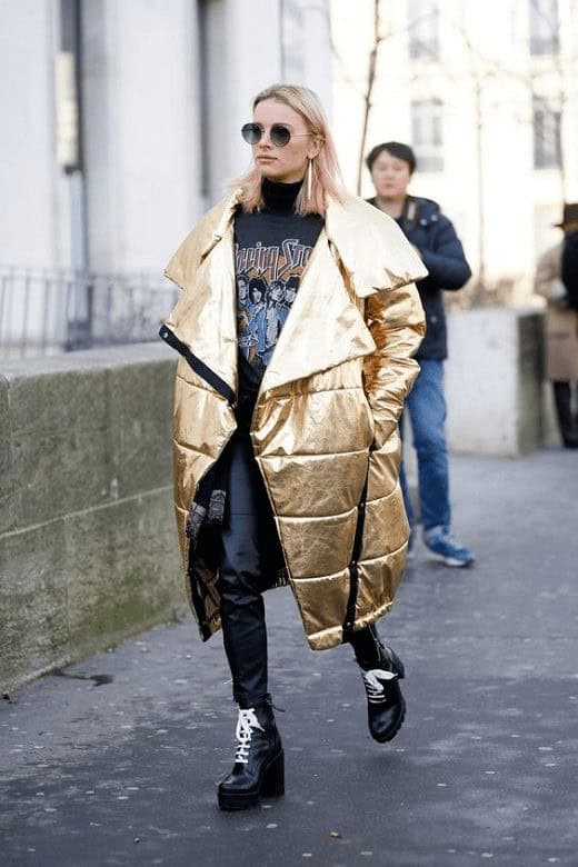 01 – Pair a Graphic Tee with a Metallic Duvet Coat to Outshine the Crowd!