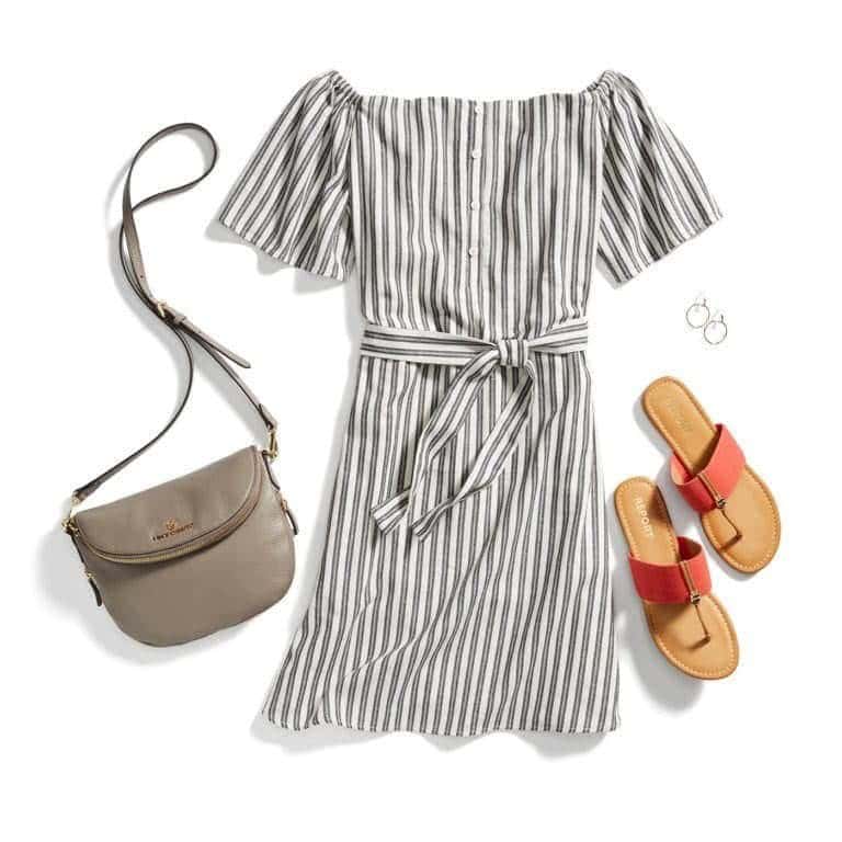 ↓ 5 – Short Off Shoulder Dress In Stripes