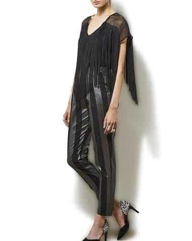 ↓ 2 – Metallic Pants With Fringed Top