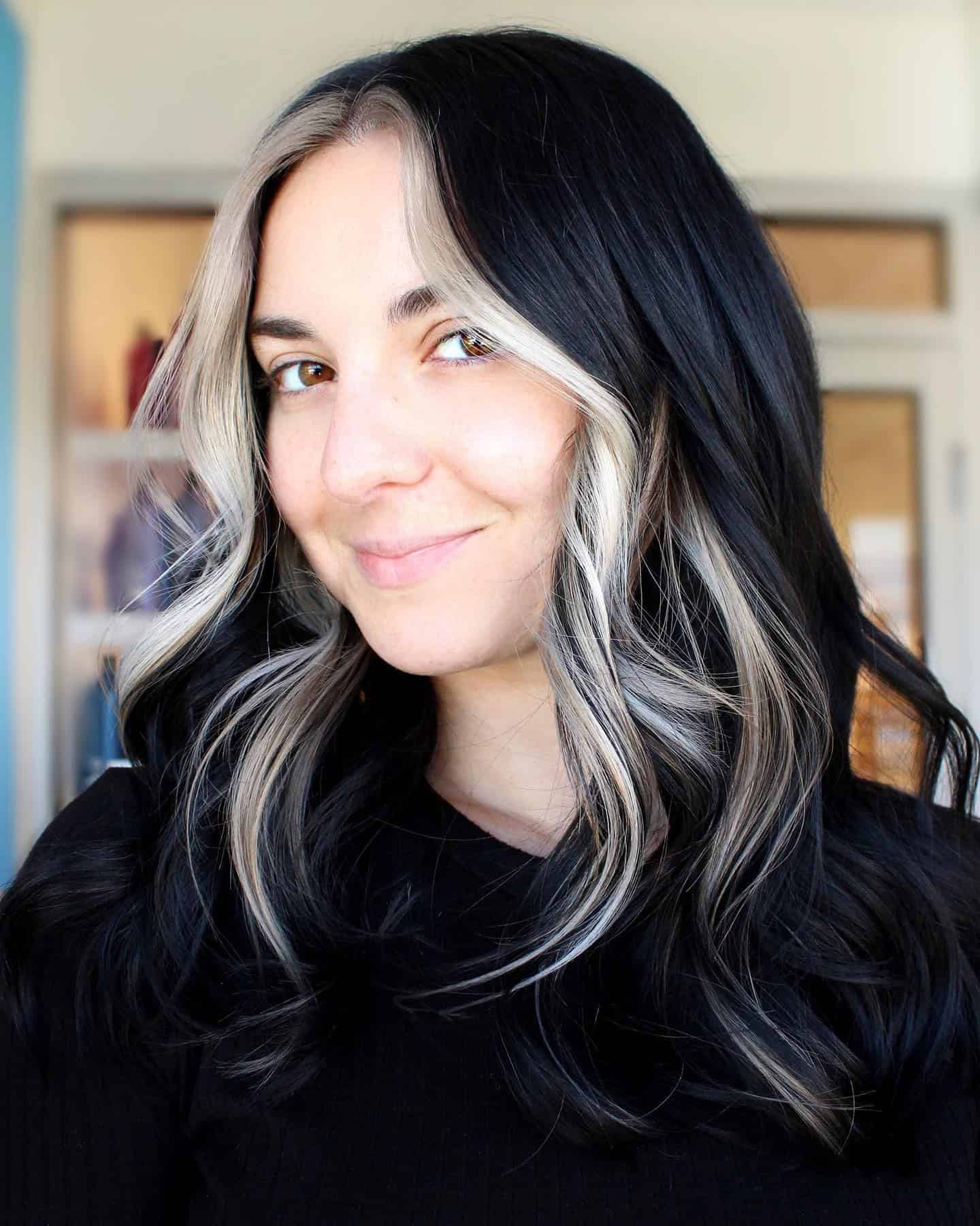 11 – White Front Streaks with Wavy Hair