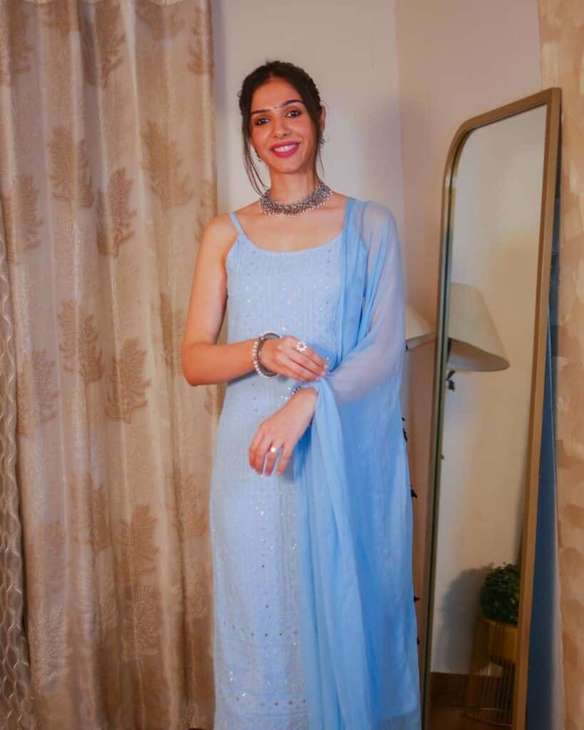 18 – Blue Chikankari Kurta With Plain Dupatta