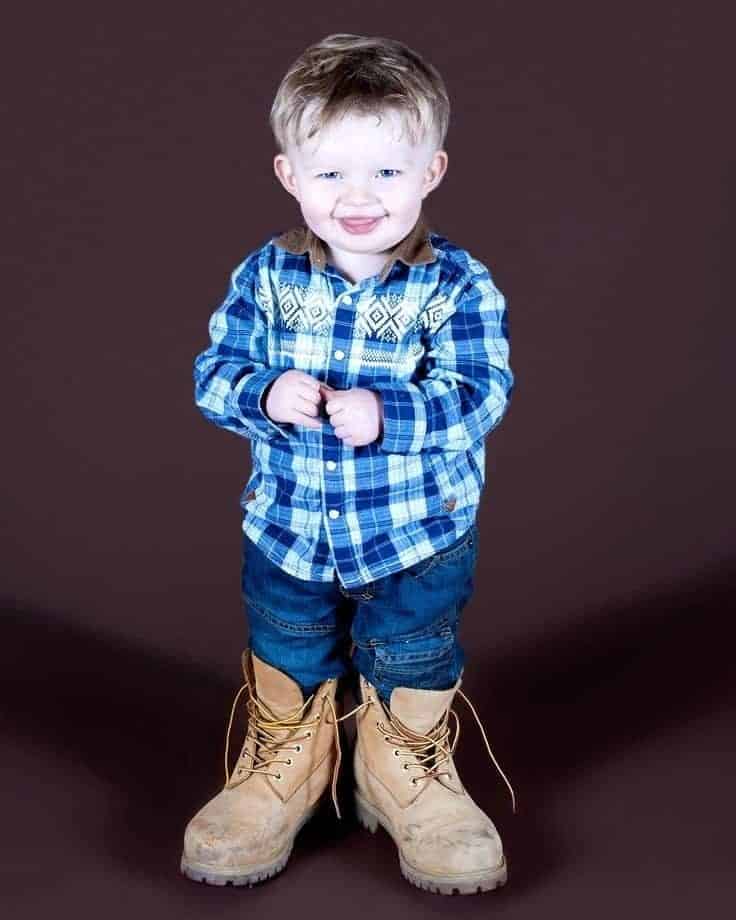 2 – Collared Ankle Timberlands With Flannel Shirt For Toddlers