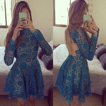 ↓ 10 – Lacy Long-Sleeved Backless Dress