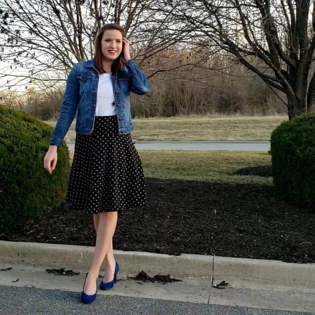 3 – Polka Dot Black Skirt With Denim Jacket