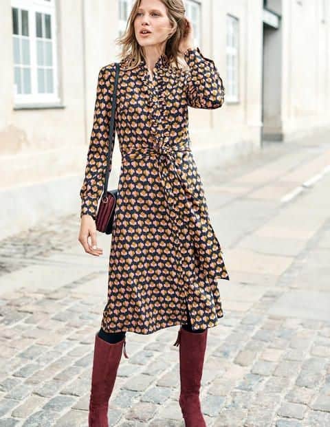 46 – Long Printed Shirt Dress With Brown Boots