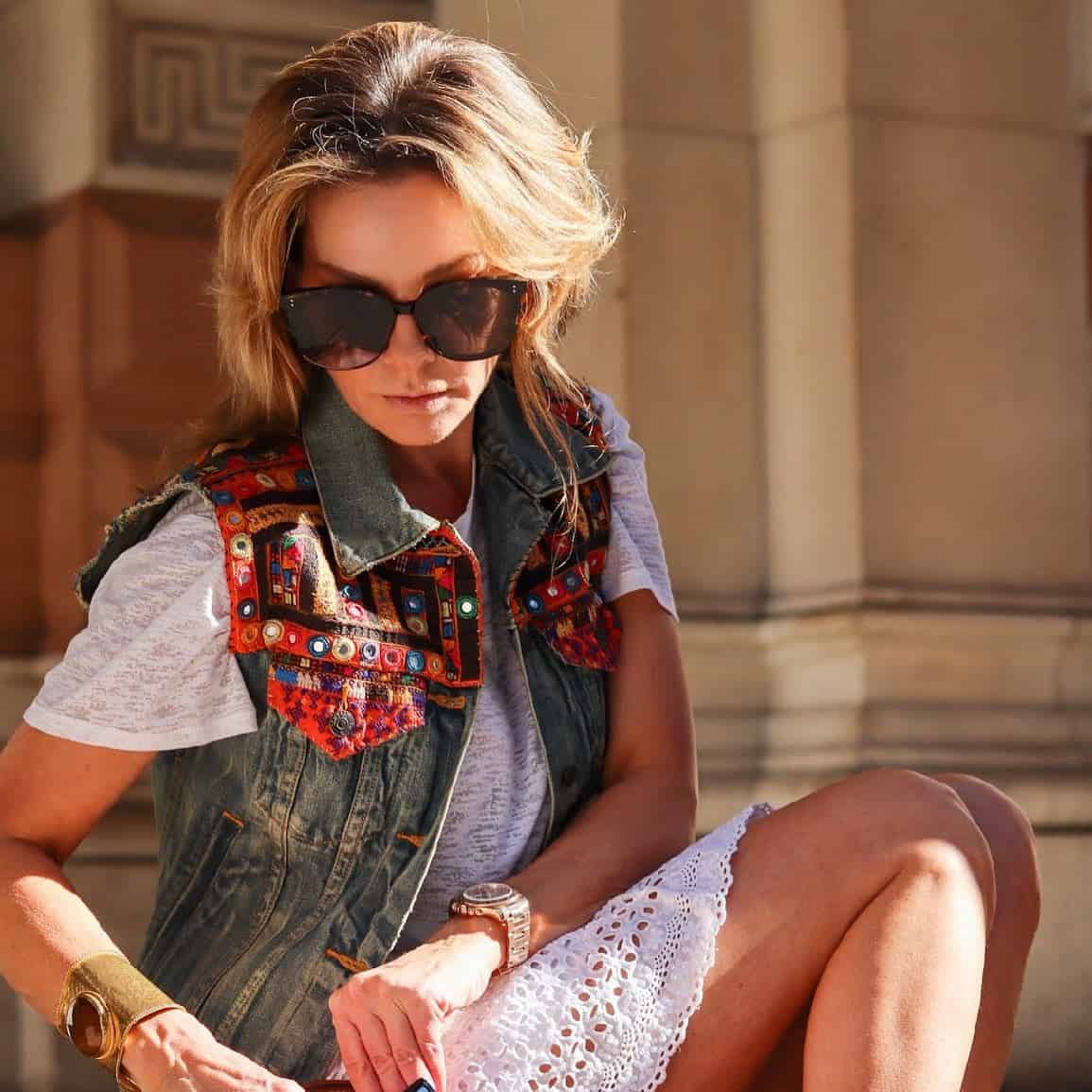 19 – Grey Embroidered Vest With A White Dress