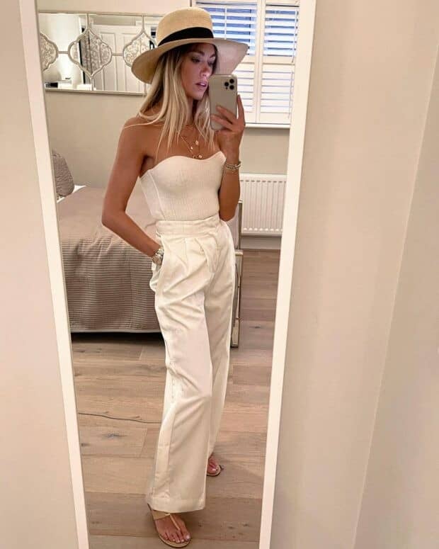 4 – All White Outfit: Tube Top With Matching White Straight-Leg Trousers