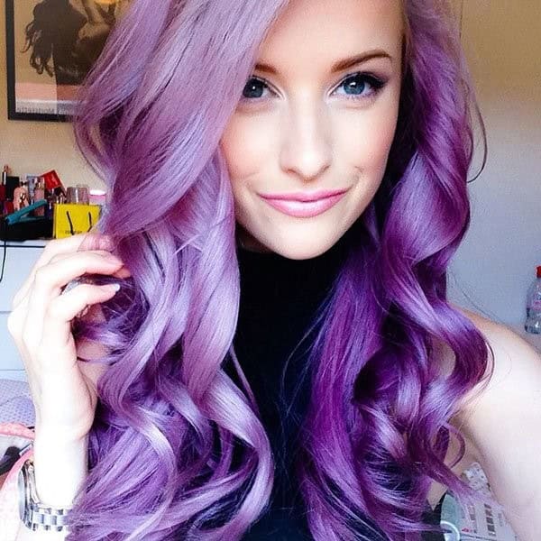 Straight and Curled Purple Hairstyle