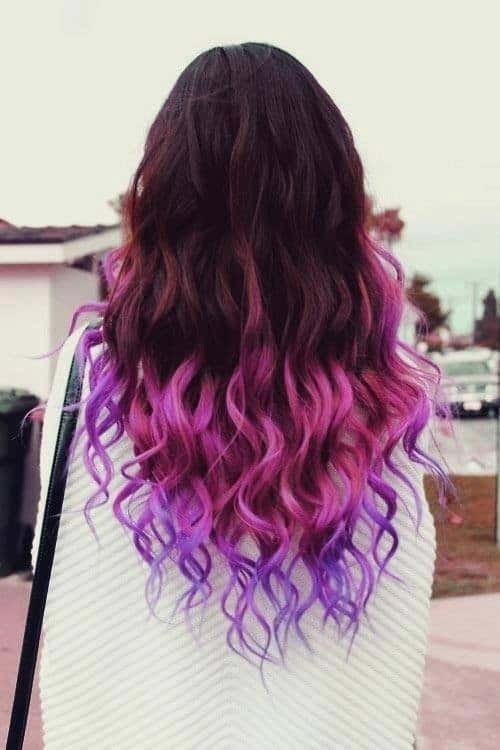 Straight and Curled Purple Hairstyle