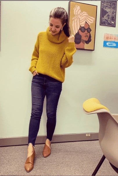 16 – Mustard Sweater With Jeans