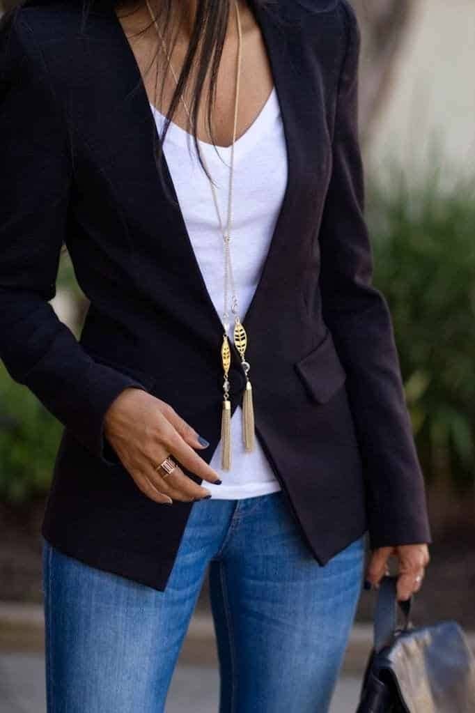 50 – Black Blazer + Gold Accessories