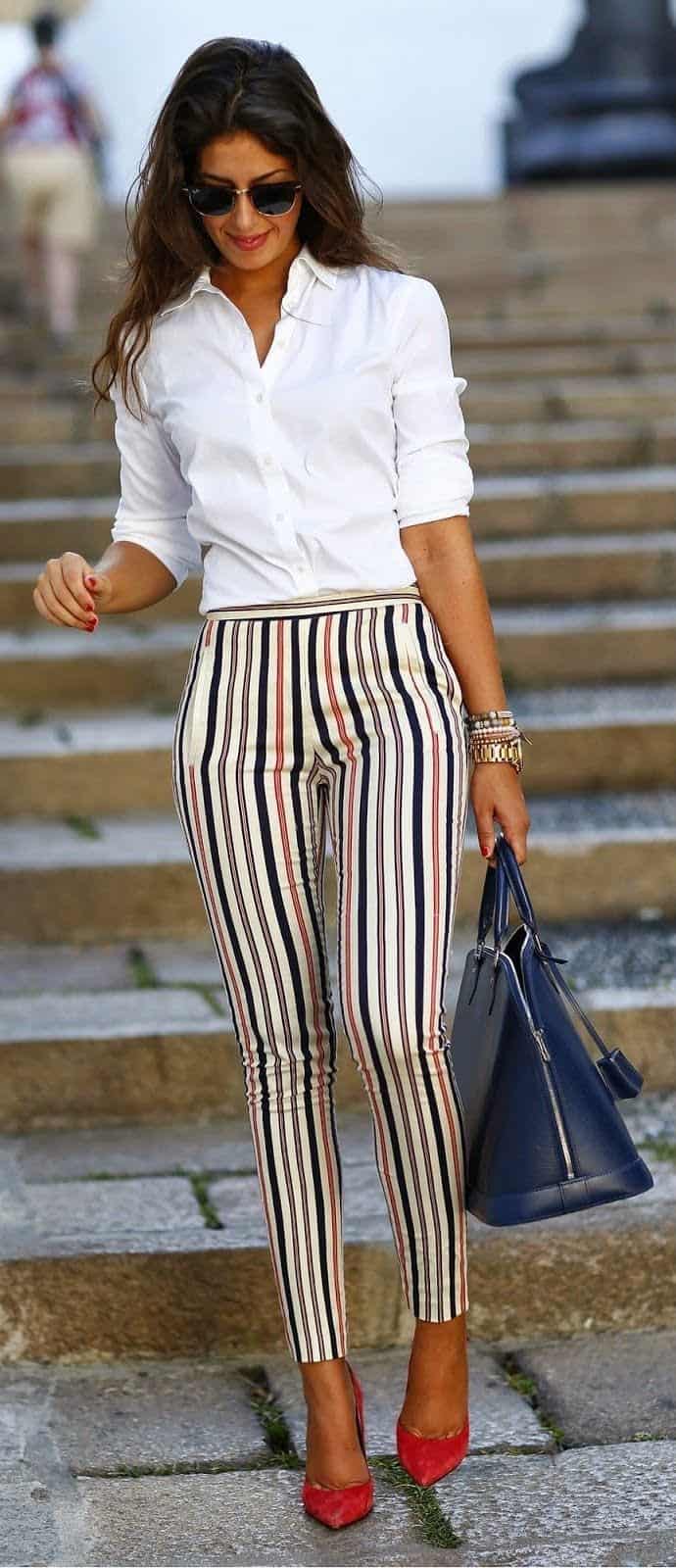 ↓ 4. Stripes and White Button Down