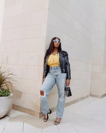 10 – Ruffled Yellow Crop Top with Square-Toed Black Heels