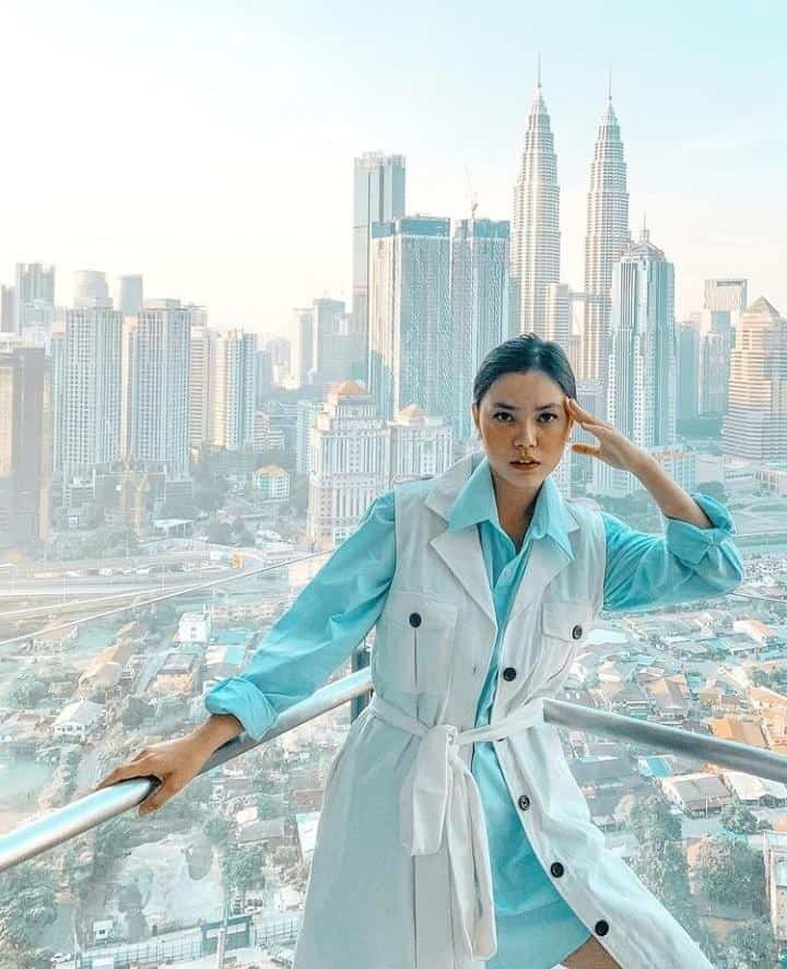 01 – Sky Blue Shirt Dress Paired With A White Coat