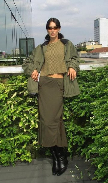 3 – Bella Hadid in Sage Green Skirt