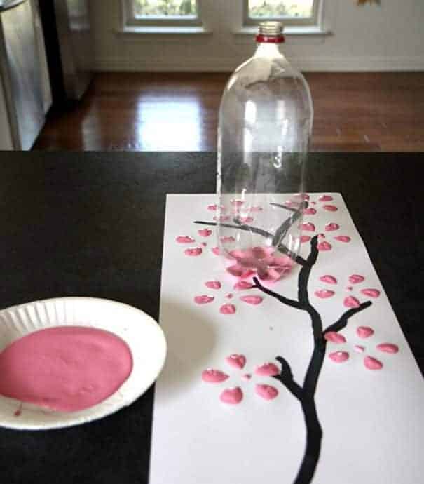 #3 – Cherry Blossom Art from a Recycled Soda Bottle