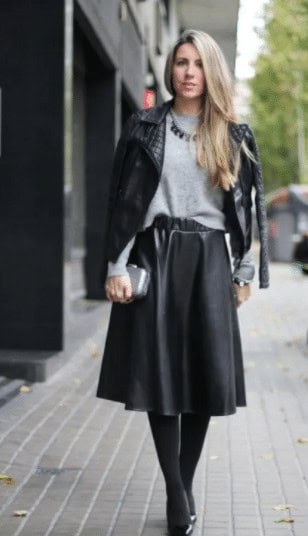 8 – Pleated Leather Skirt With A Textured Leather Jacket