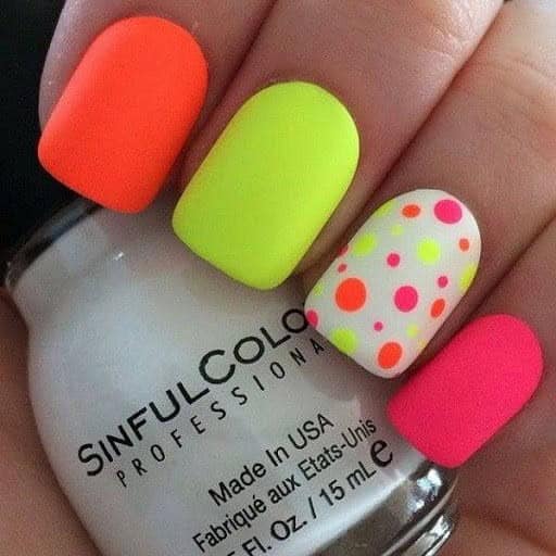 White Nail Art with Neon Color