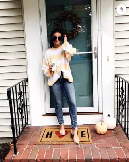 2 – Yellow and White Stripped Sweater With Classic Blue Jeans