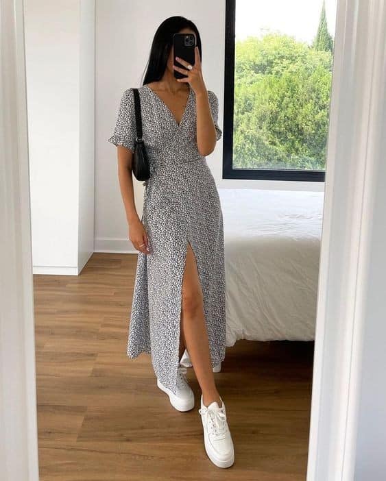 2 – Stay Super Casual with a Slim Dress with a Side Slit