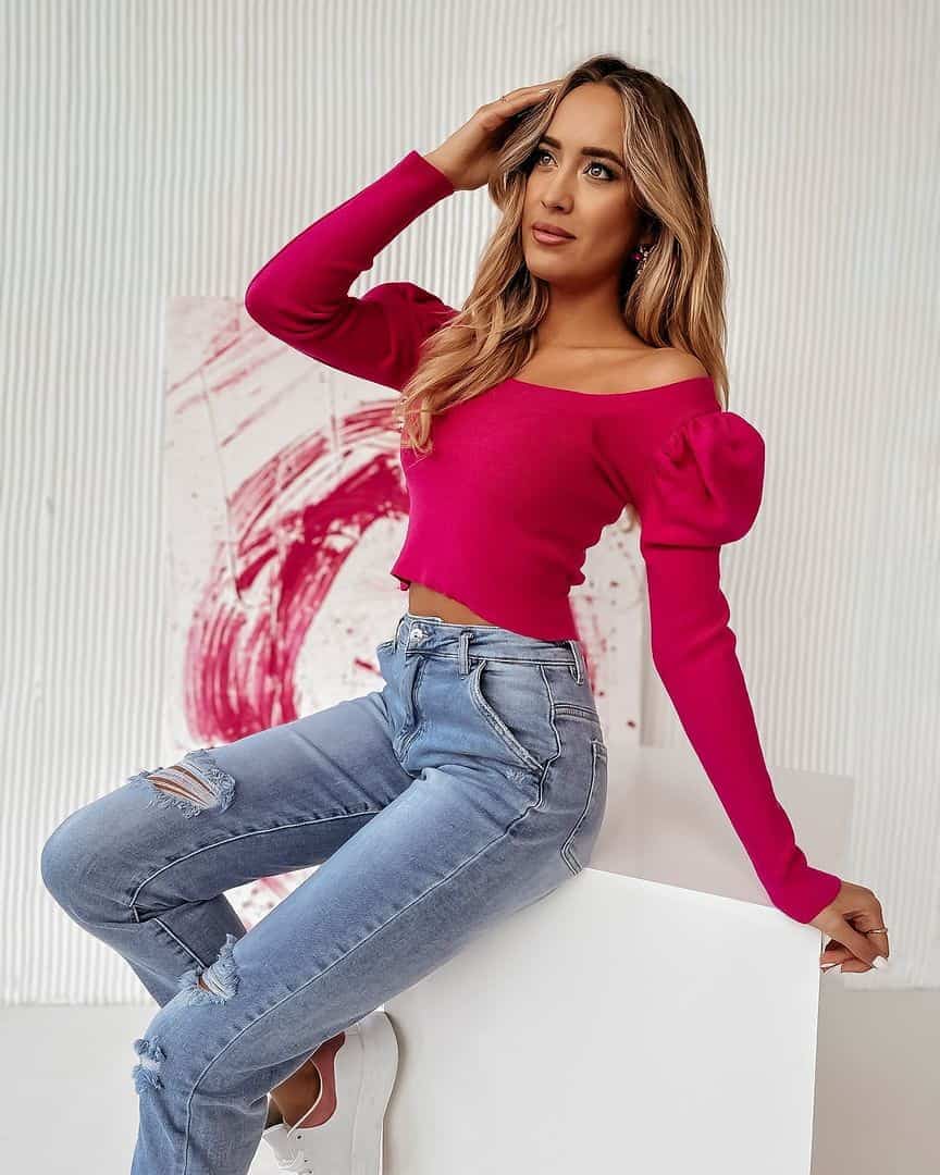 8 – Casual Jeans and Off-Shoulder Blouse