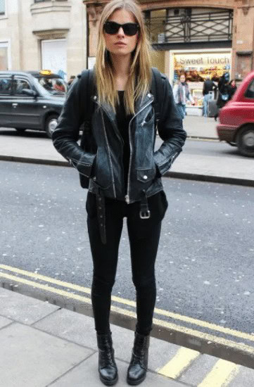 7 – Classic Leather Jacket With Black Skinny Jeans.