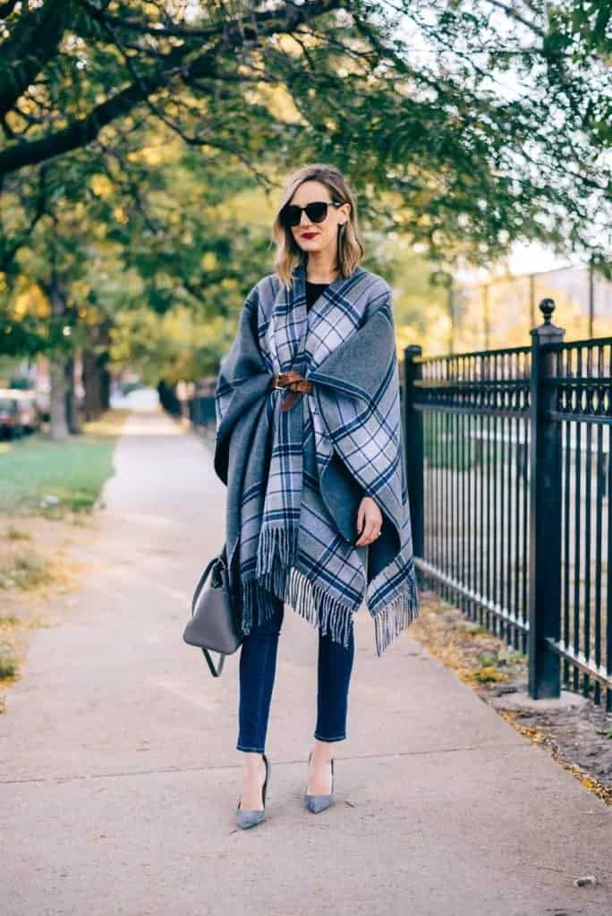 06 – Play Around With a Tartan Blanket Scarf as a Poncho Top