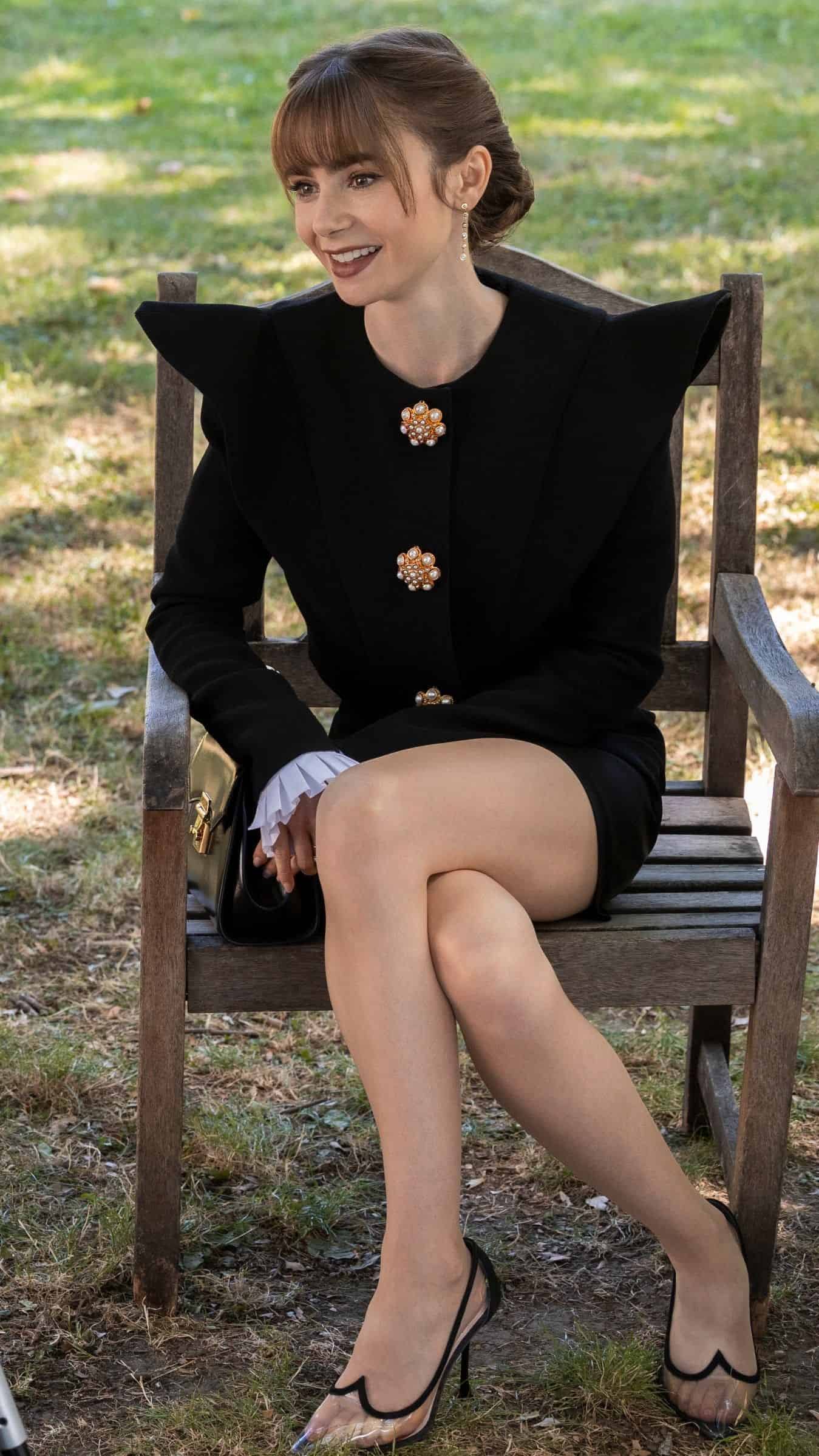 6 – long-sleeved black Velvet Dress with pump heels