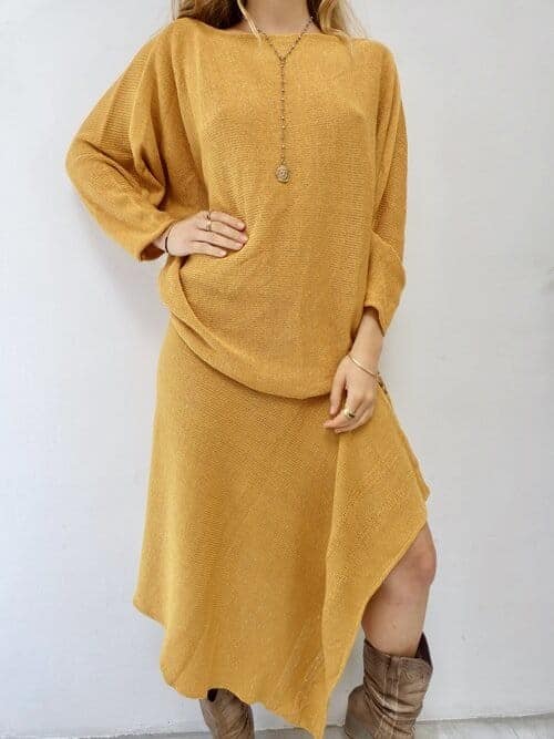 1 – Mustard Poncho And Skirt Set