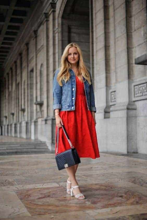 8 – Red Dress And The Classic Trucker Jacket