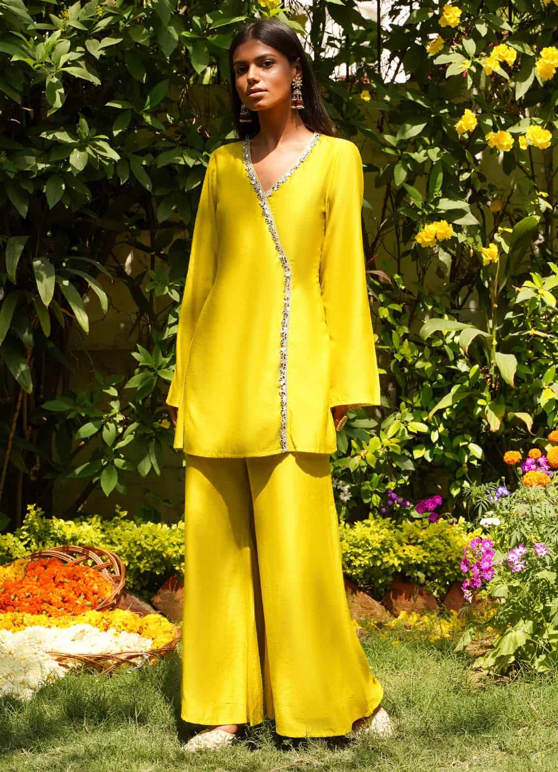 Modest Haldi Kurta with Matching Flared Pants