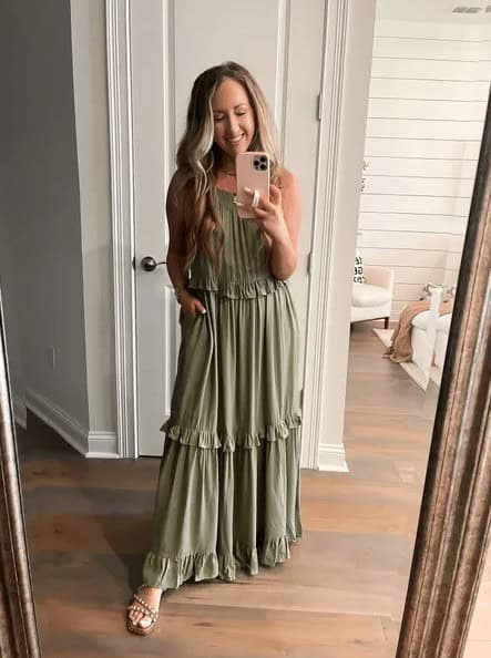 14 – Pleated Green Maxi Dress