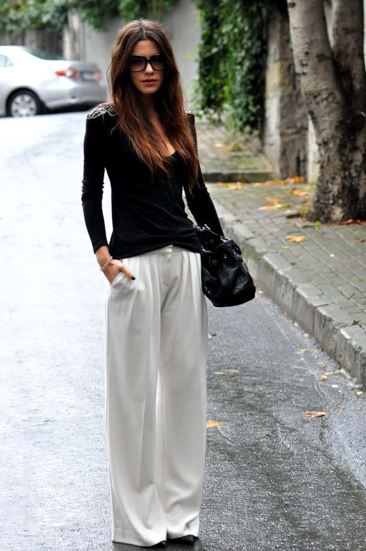 ↓ 5 – Wide-Legged Slacks and Black Top