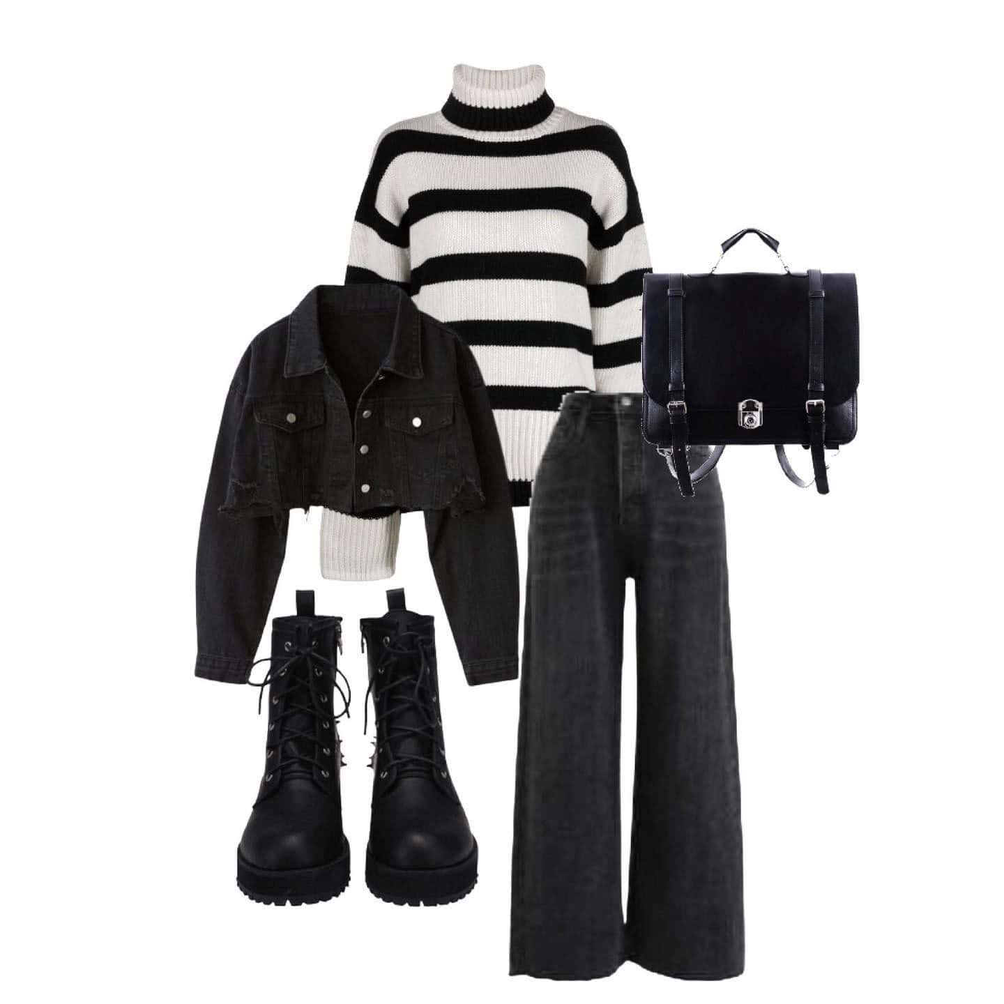 7 – Striped Turtleneck With Cropped Jacket & Wide-Leg Jeans