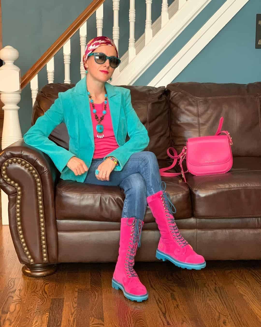 9 – A Combination Of Fuschia Shoes And Turquoise Coat