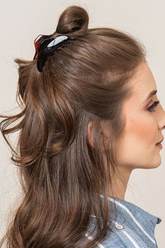 6 – Stunning Style With Half Top Knot And Mini Claw Clip