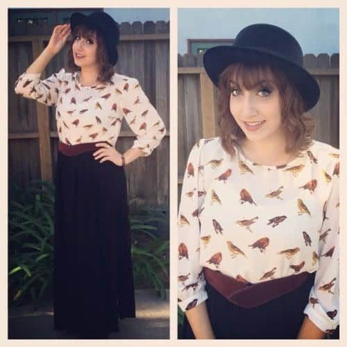 ↓ 2 – Cute and Girly Hat + Long Skirt Look