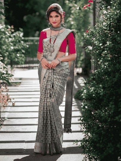 15 – Metallic Grey Kanchipuram Silk Saree