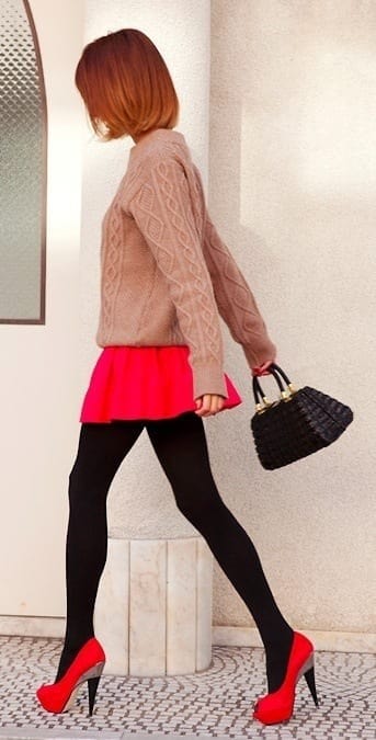 #8. With a Bright Red Mini Skirt and Matching Heels