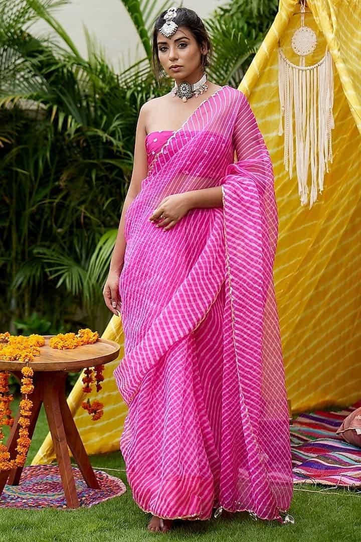 Leheriya Saree Styled with Matching Crop Top